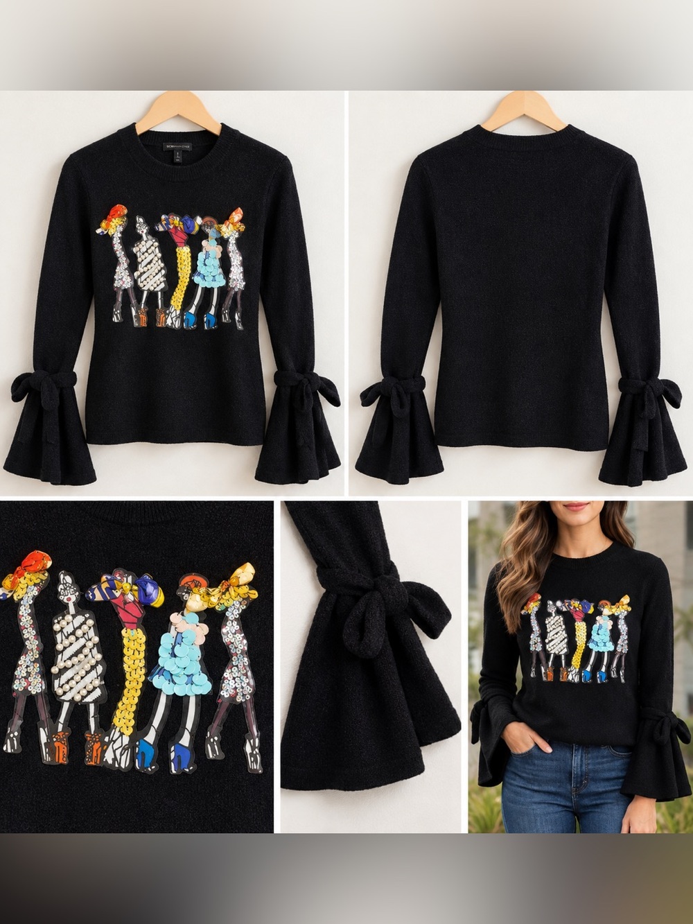 Coco + Carmen Black Beaded Sweater, Like New Condition